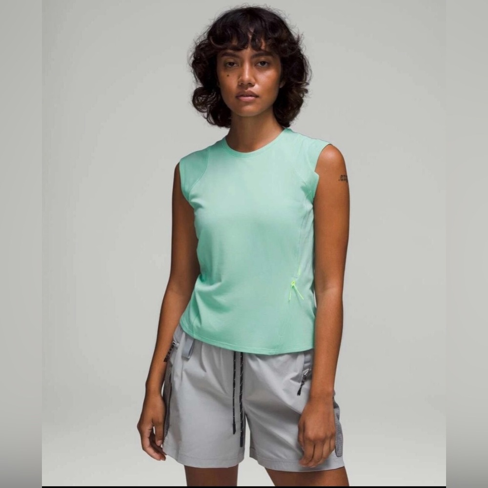 Lululemon Women’s Cap Sleeve Pocket Mint Green Hiking Tank Top Sz 6